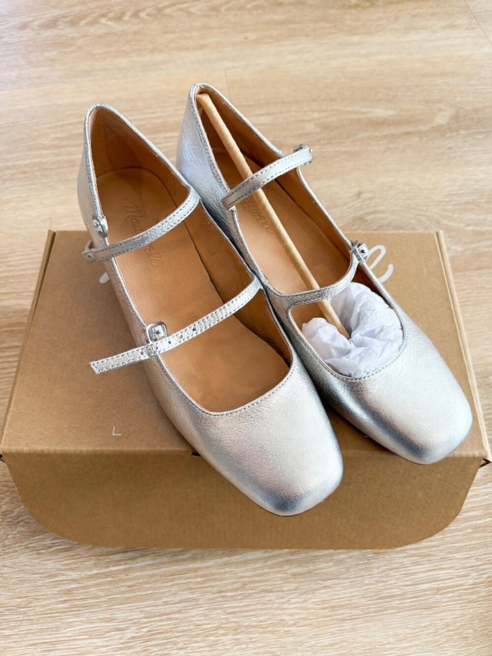 NWT - Madewell Nettie Heeled Mary Jane Metallic Leather – Bright Silver – 8